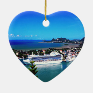 Ornement Cœur En Céramique Sainte-Lucie, bateau de croisière