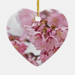 Ornement Cœur En Céramique Sakura Cherry Blossoms rose pâle