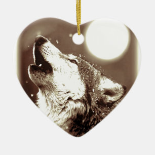Ornement Cœur En Céramique Sepia Wolf & Moon