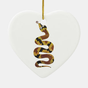 Ornement Cœur En Céramique Serpent Brown et Silhouette Or