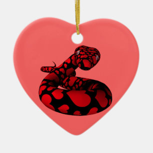 Ornement Cœur En Céramique Serpent d'amour rouge