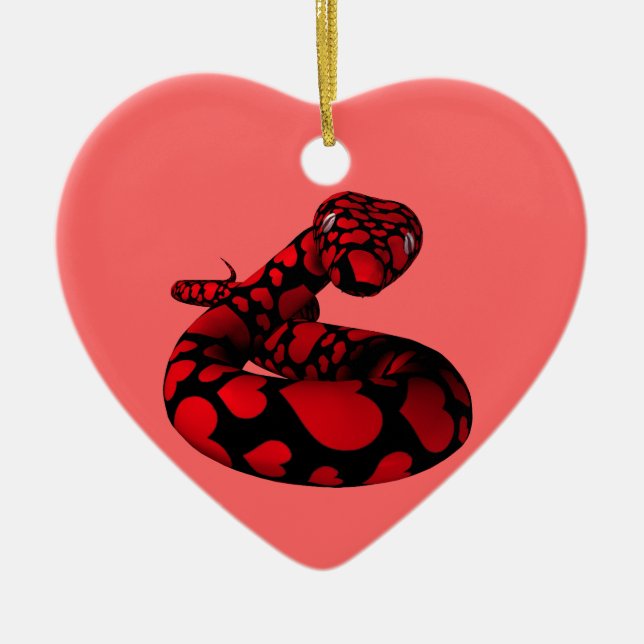 Ornement Cœur En Céramique Serpent d'amour rouge (Devant)
