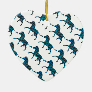 Ornement Cœur En Céramique Silhouette noir et bleu Zebra