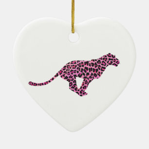 Ornement Cœur En Céramique Silhouette rose et léopard noir