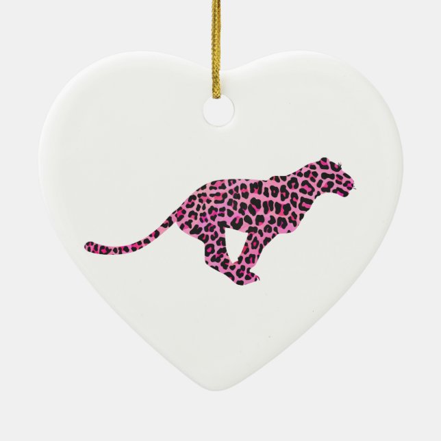 Ornement Cœur En Céramique Silhouette rose et léopard noir (Dos)