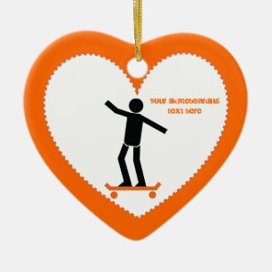Ornement Cœur En Céramique Skateboardeur sur son skateboard personnalisé