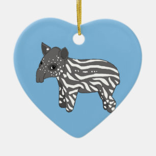 Ornement Cœur En Céramique tapir de bébé bleu