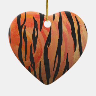 Ornement Cœur En Céramique Tiger chaud orange et noir