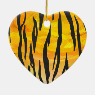Ornement Cœur En Céramique Tiger noir et orange