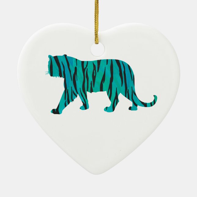 Ornement Cœur En Céramique Tiger noir et Turquoise (Dos)