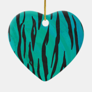 Ornement Cœur En Céramique Tiger noir et Turquoise