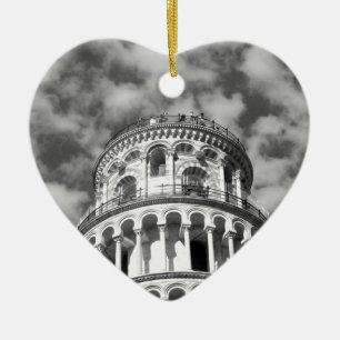 Ornement Cœur En Céramique Tour blanche noire de Pise Italie