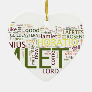 Ornement Cœur En Céramique Un wordle fait pour le texte de Hamlet de
