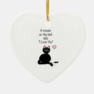 Ornement Cœur En Céramique Une souris sur le lit indique "je t'aime"