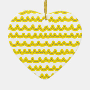 Ornement Cœur En Céramique Vagues Whimsical Océan Jaune