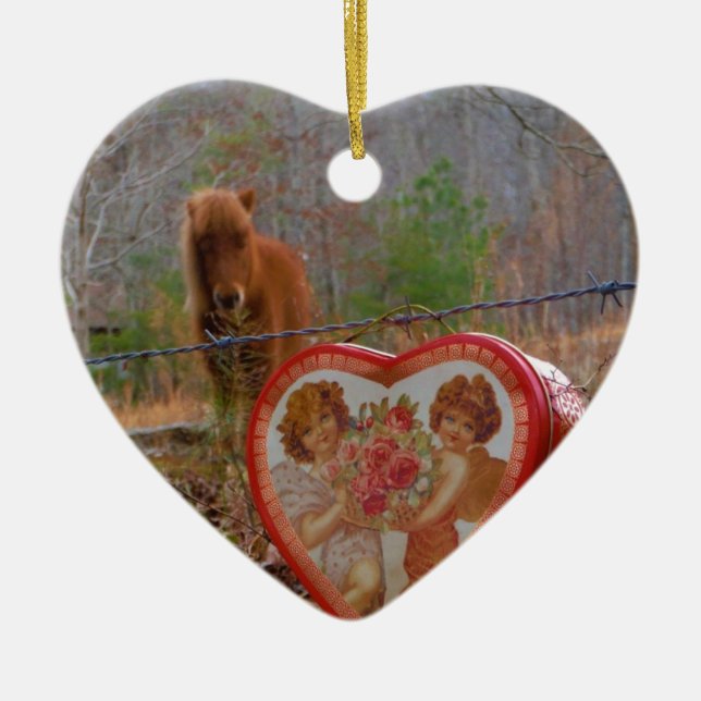 Ornement Cœur En Céramique Valentine Heart Miniature Brown Horse (Devant)