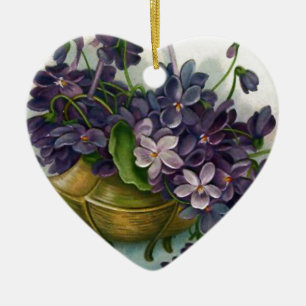 Ornement Cœur En Céramique Violettes vintages de Pâques