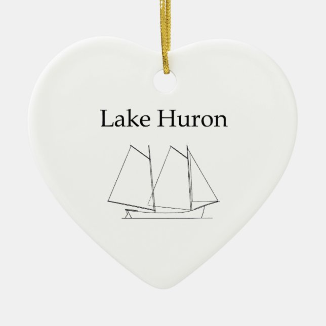 Ornement Cœur En Céramique Voilier du lac Huron (Devant)