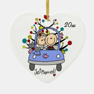 Ornement Cœur En Céramique Voiture mariage Avec Chat Carrosserie