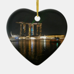 Ornement Cœur En Céramique Vue de nuit de Singapour