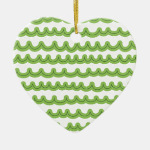 Ornement Cœur En Céramique Whimsical Ocean Waves Green