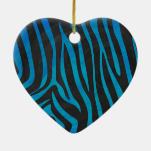 Ornement Cœur En Céramique Zebra Black et Blue Print