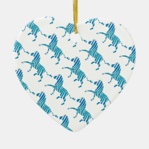 Ornement Cœur En Céramique Zebra Silhouette Bleu et Blanc