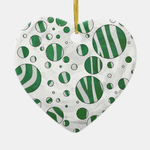 Ornement Cœur En Céramique Zèbre vert et à pois blancs