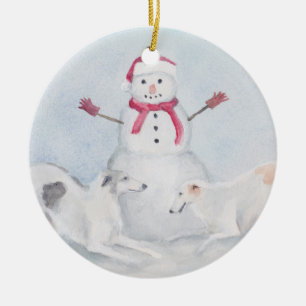 Ornement d'art de Chien de Borzoi et de Snowman