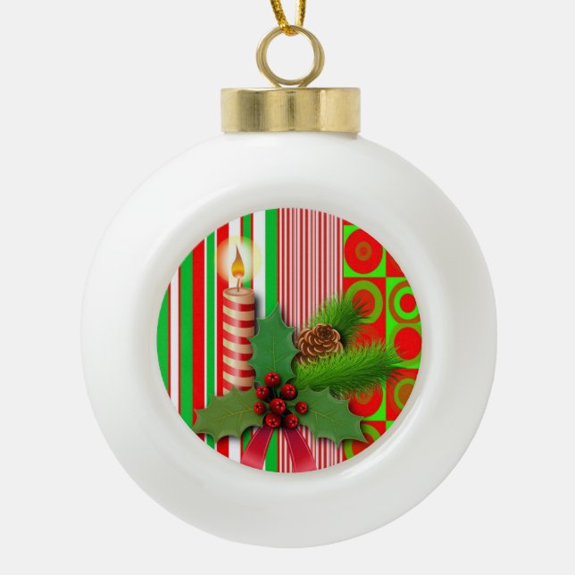 Ornement de bal en céramique de Noël, Bougie (Devant)