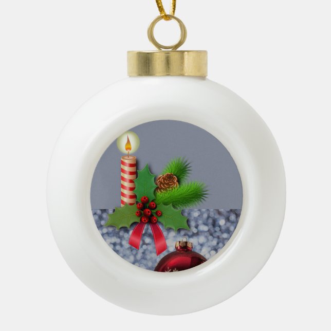 Ornement de bal en céramique de Noël, Bougie (Devant)