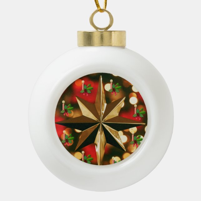 Ornement de bal en céramique de Noël, Bougie (Devant)