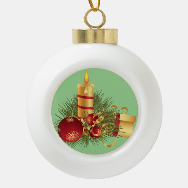 Ornement de bal en céramique de Noël, bougie de No (Devant)