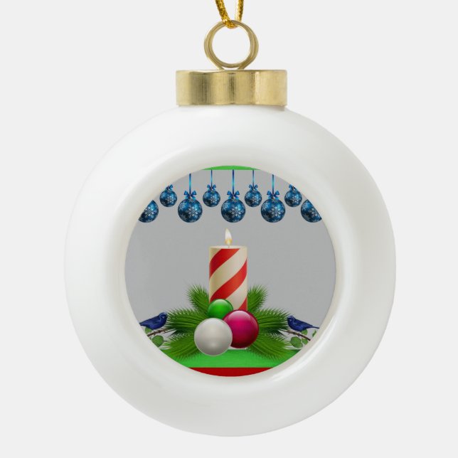 Ornement de bal en céramique de Noël, bougie de No (Devant)