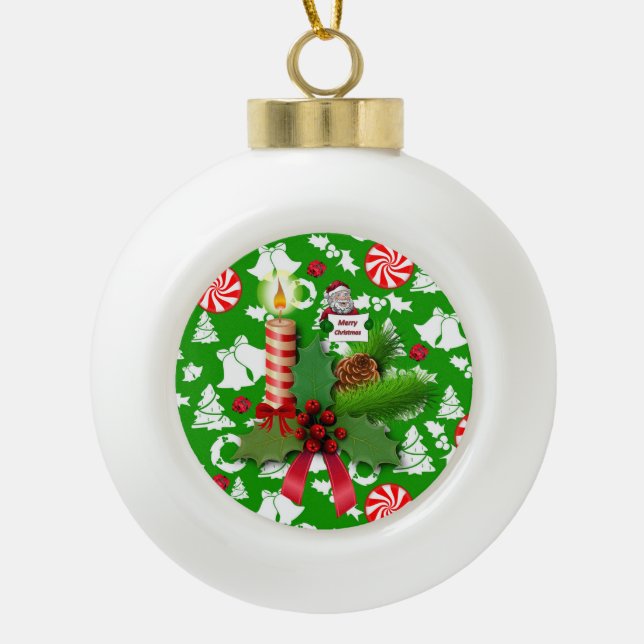 Ornement de bal en céramique de Noël, bougie de No (Devant)