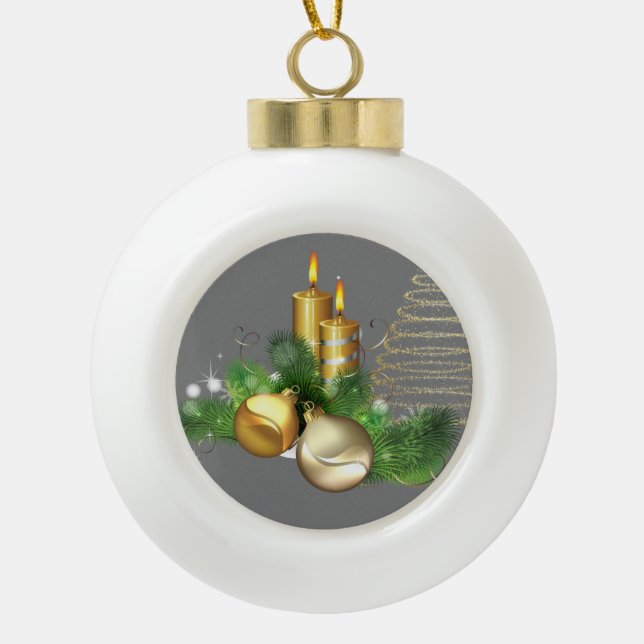 Ornement de bal en céramique de Noël, bougie de No (Devant)