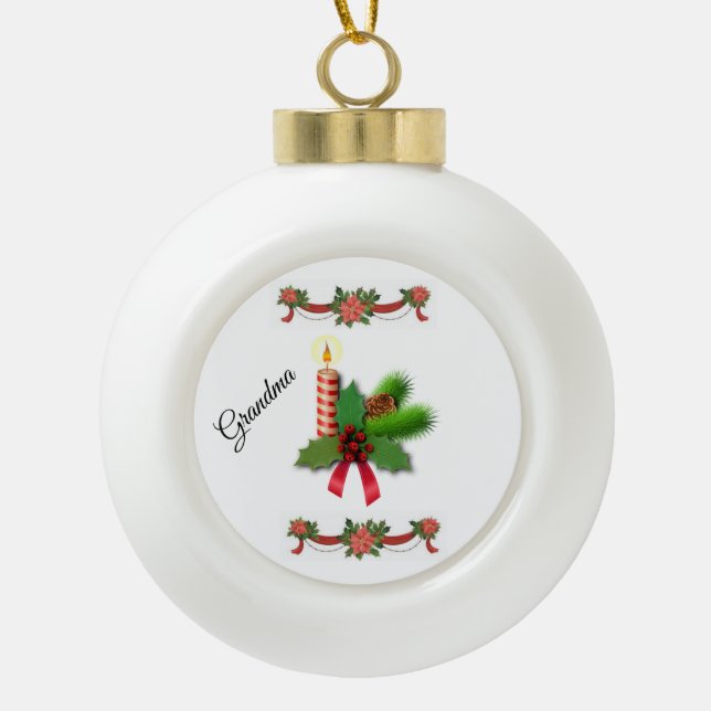 Ornement de bal en céramique de Noël, bougie de No (Devant)