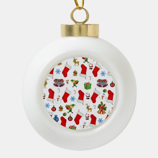 Ornement de bal en céramique de Noël, Elfe (Devant)