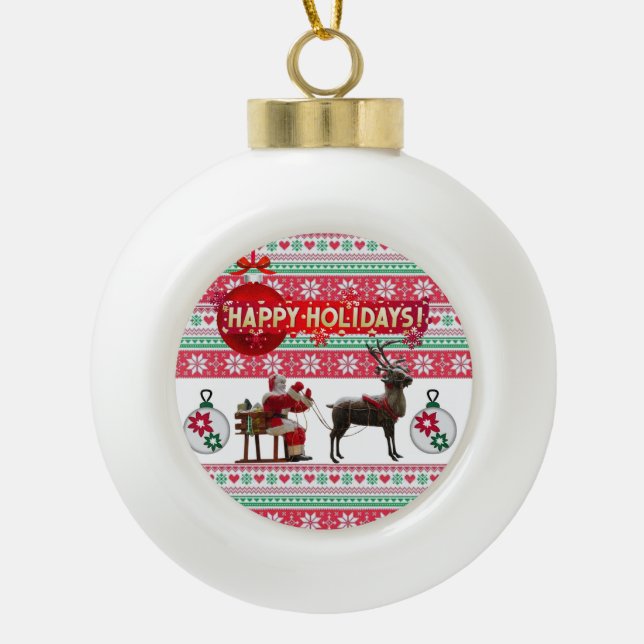 Ornement de bal en céramique de Noël, Joyeuses fêt (Devant)