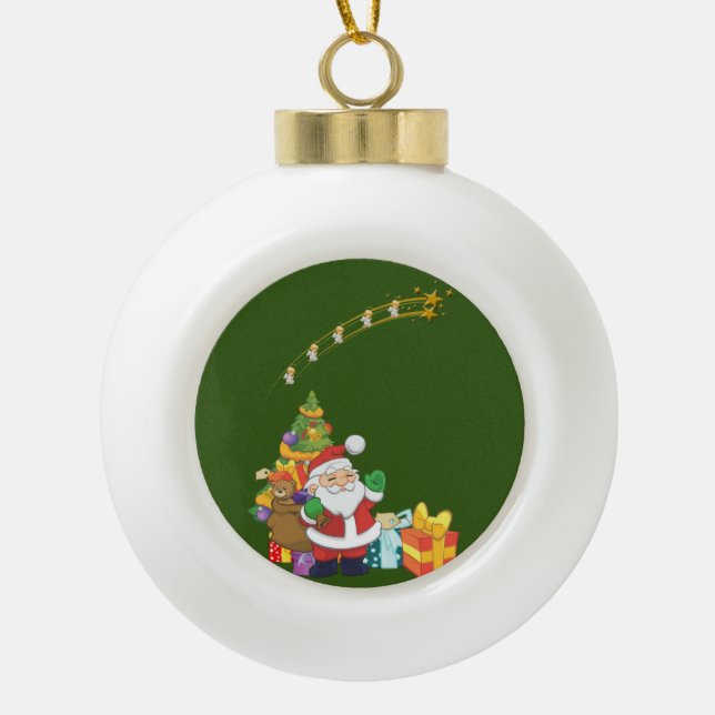 Ornement de bal en céramique de Noël, Père Noël (Devant)