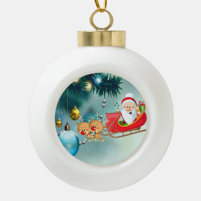 Ornement de bal en céramique de Noël, Père Noël (Devant)