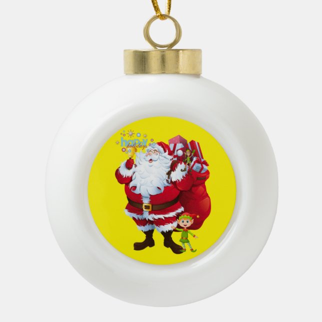 Ornement de bal en céramique de Noël, Père Noël (Devant)