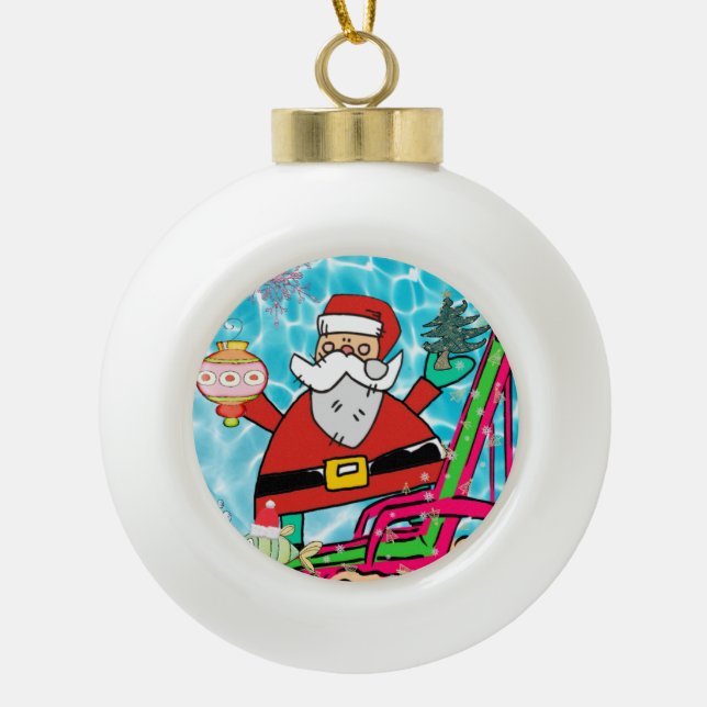 Ornement de bal en céramique de Noël, Père Noël (Devant)