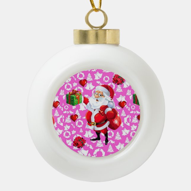 Ornement de bal en céramique de Noël, Père Noël (Devant)