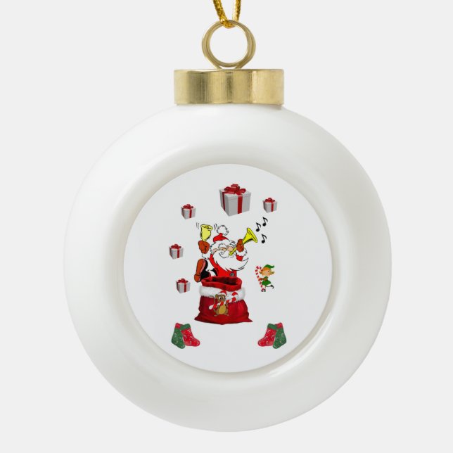 Ornement de bal en céramique de Noël, Père Noël (Devant)