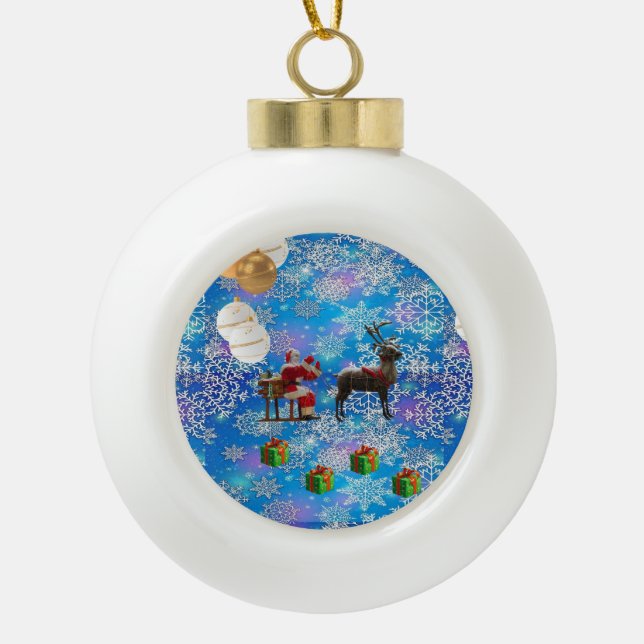Ornement de bal en céramique de Noël, Père Noël (Devant)