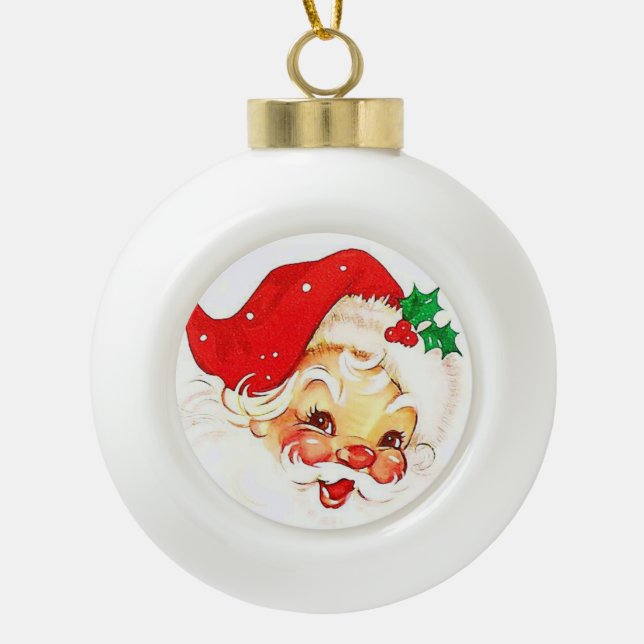 Ornement de bal en céramique de Noël, Père Noël (Devant)