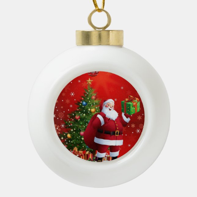 Ornement de bal en céramique de Noël, Père Noël (Devant)
