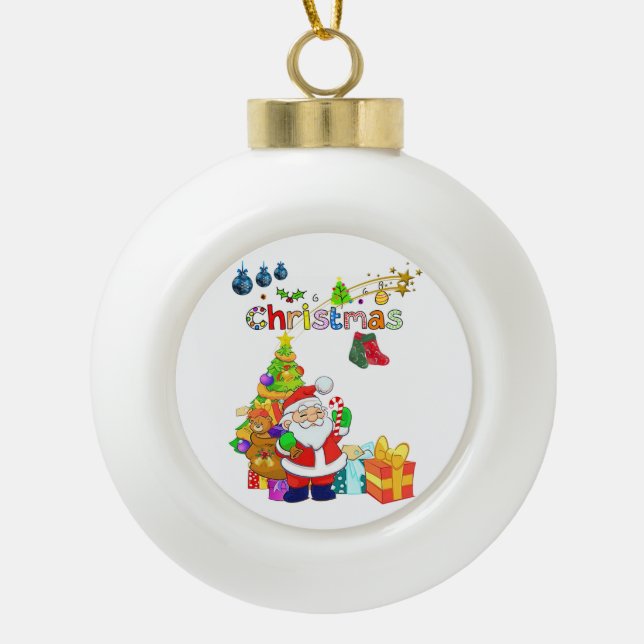 Ornement de bal en céramique de Noël, Père Noël (Devant)