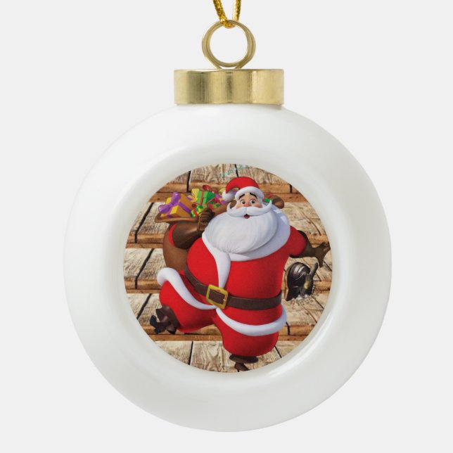 Ornement de bal en céramique de Noël, Père Noël (Devant)